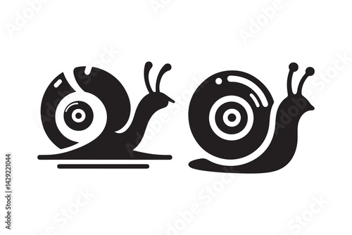 Set of silhouette icon of a Snail, isolated on a white background