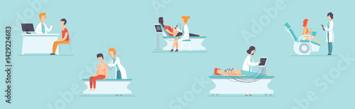 Medical Checkup with Doctor Examine Patient Vector Set