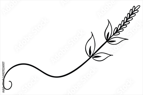 One line lavender sprig gently curving like a musical note