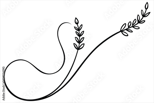 One line lavender sprig gently curving like a musical note