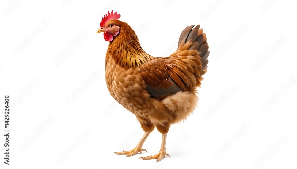 Fototapeta premium Full body of brown chicken hen standing isolated transparent background
