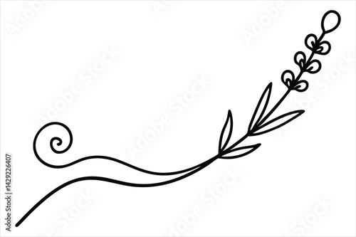 One line lavender sprig gently curving like a musical note