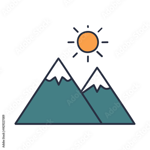 sun and mountains icon vector graphic design