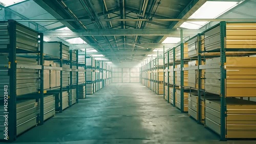 Wallpaper Mural Vast Warehouse Interior: Rows of Metal Shelving Units Filled with Storage Boxes Torontodigital.ca