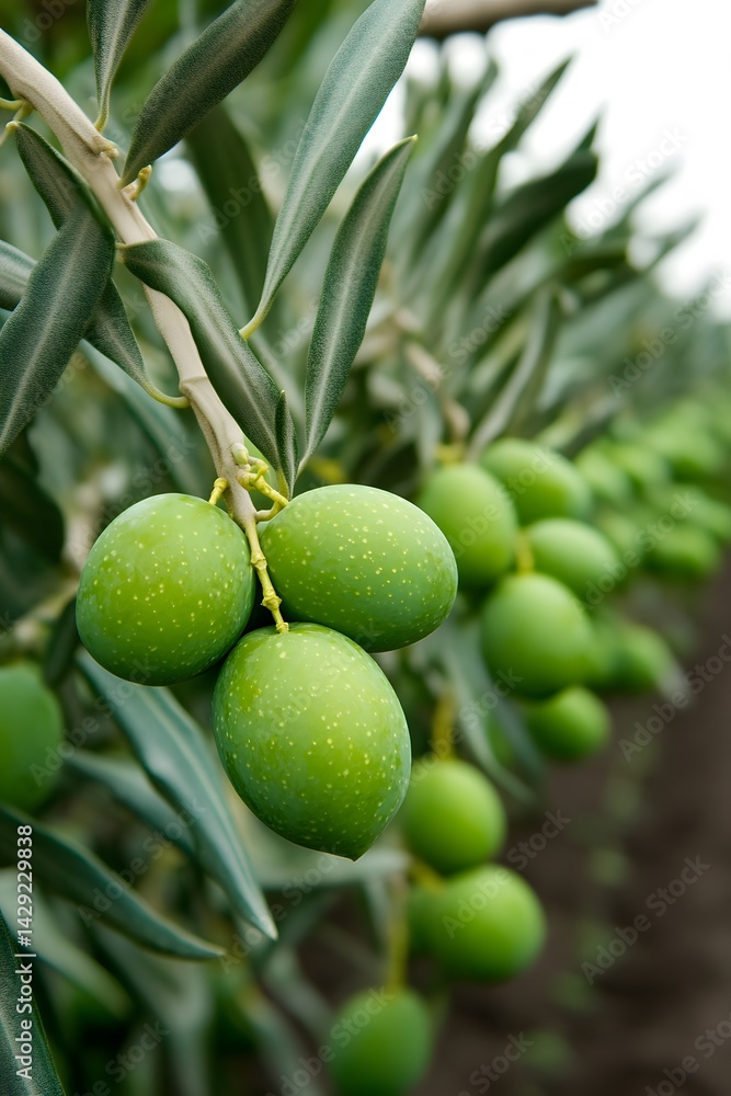Lush Green Olives on Branch, Olive Grove, Ripe Olives, Mediterranean Agriculture Lush Green Olives on Branch, Olive Grove, Ripe Olives, Mediterranean Agriculture