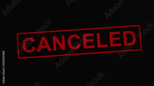 Canceled stamp, black realistic on black background, event cancellation concept, events or permission cancellation