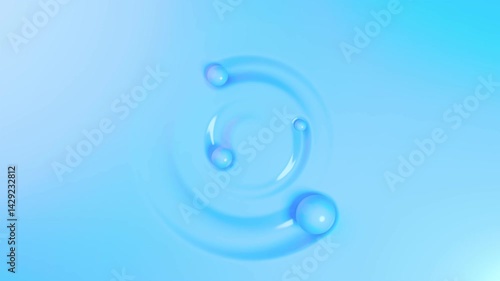 Seamless 3D loop of glossy orbs rotating on light blue liquid, leaving smooth trails. Crisp 4K for sci-fi, digital art, motion graphics, and futuristic backgrounds.