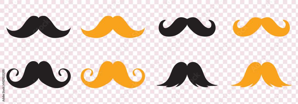 Different moustache silhouettes set. Black hipster, gentleman or barbershop symbols and retro elements. Collection of men's moustaches. Vector illustration on white background. Different moustache silhouettes set. Black hipster, gentleman or barbershop symbols and retro elements. Collection of men's moustaches. Vector illustration on white background.