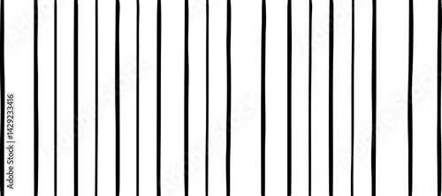 A minimalist abstract pattern featuring evenly spaced thin straight black lines on a white background. The lines are straight and parallel, creating a clean and structured design. There are slight ran