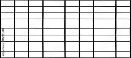 A minimalist abstract pattern featuring evenly spaced thin straight black lines on a white background. The lines are straight and parallel, creating a clean and structured design. There are slight ran