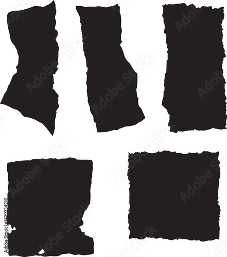 Black ripper paper grunge silhouette set black and white 