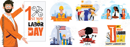 Happy Labor Day Cartoon Bundle – Worker & Industry Graphics