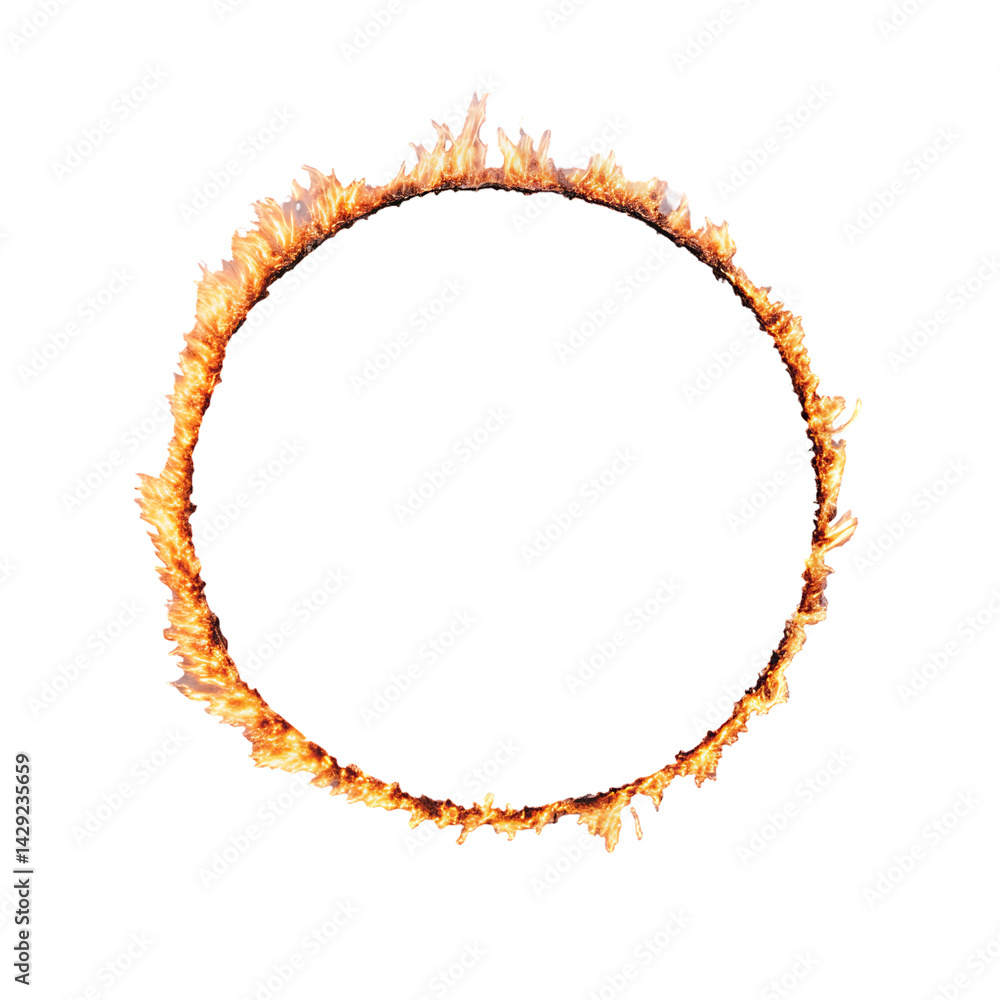 Obraz premium Ring of fire burning with orange flame isolated on white background