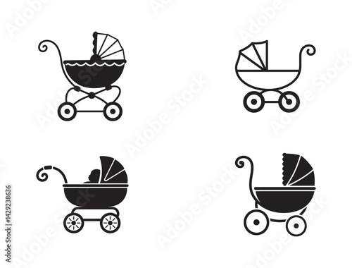 Vintage Baby Strollers – Silhouette Vector Set