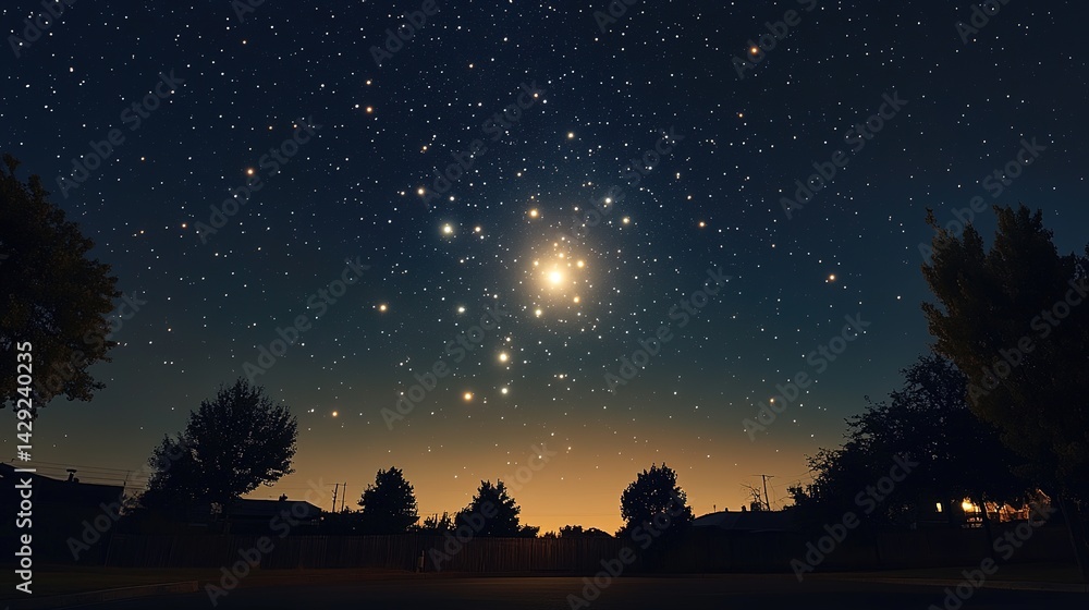 Fototapeta premium Starry night over residential area