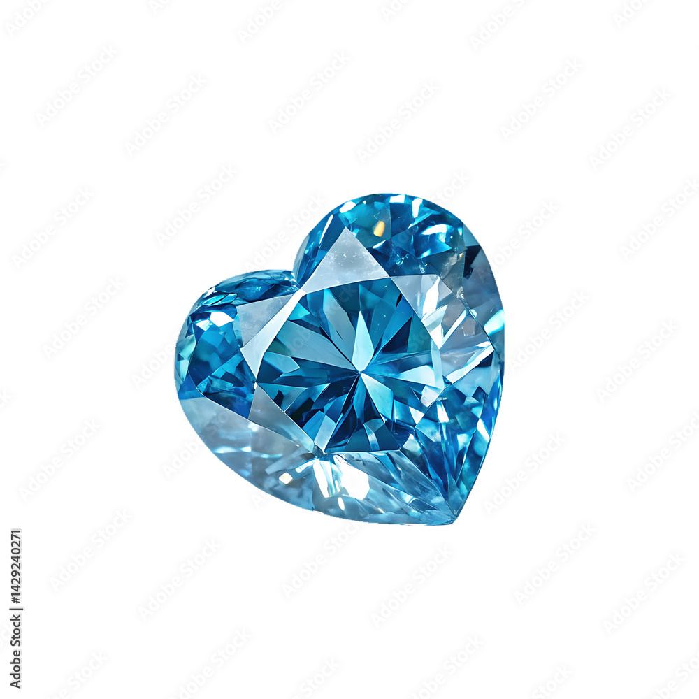 Heart shaped blue diamond gemstone sparkling isolated on white background Heart shaped blue diamond gemstone sparkling isolated on white background