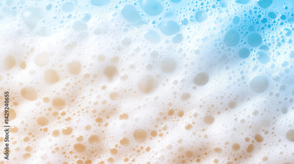 Foamy sea bubbles gather at the shore with photorealistic textures and a soft sandy gradient background Foamy sea bubbles gather at the shore with photorealistic textures and a soft sandy gradient background
