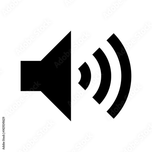 Black speaker icon with sound waves emanating indicating audio output at a moderate volume level shown
