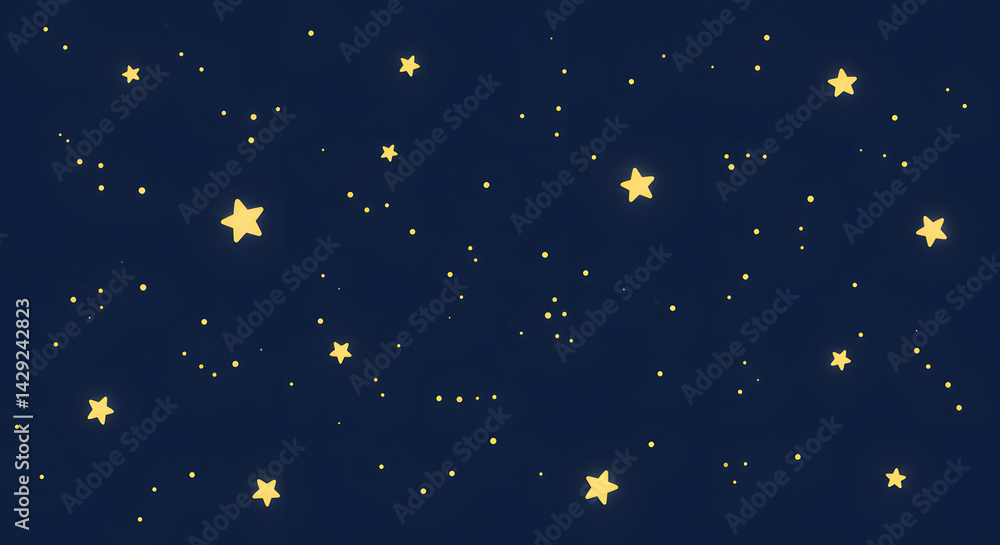 Hand-drawn Golden Stars Scattered Across Deep Blue Night Sky