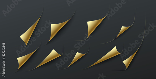 Vector Illustration of Metallic Gold Page Corners on Dark Background Highlighting Decorative and Elegant Graphic Elements
