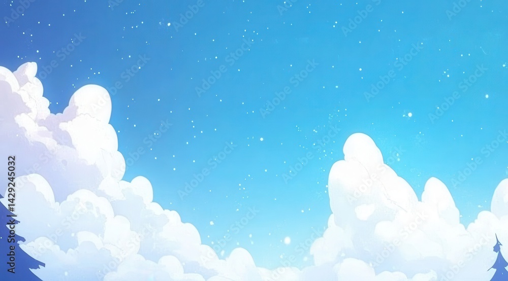 Peaceful, pastel sky with fluffy clouds. Night sky with stars Peaceful, pastel sky with fluffy clouds. Night sky with stars