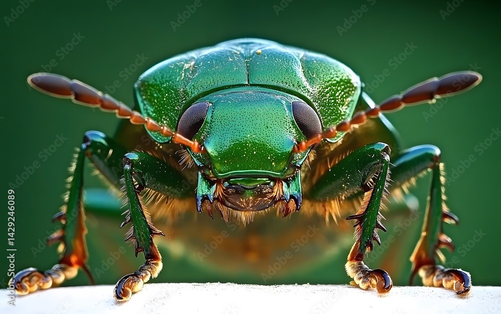 Fototapeta premium Vibrant Green Beetle Closeup Macro Photography