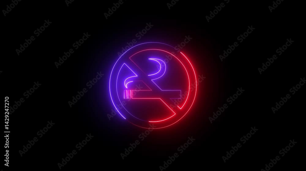 Red and blue color No smoking neon sign animation in a black background. Chroma Key Cigarette Not allowed symbol Animation. Red and blue color No smoking neon sign animation in a black background. Chroma Key Cigarette Not allowed symbol Animation.