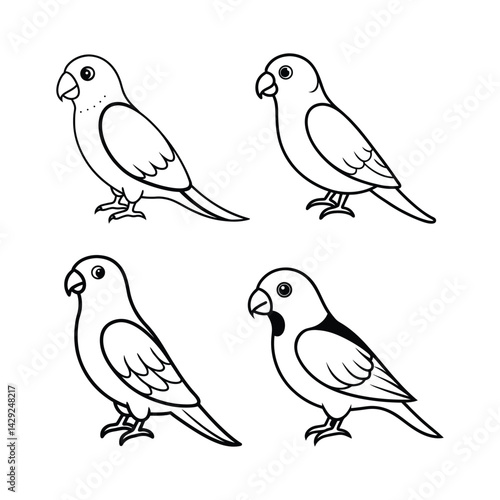 A set of lovebird line art vector illustration