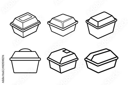 Set of Styrofoam meal food box line art vector illustration
