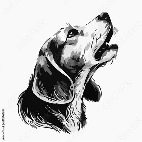 Dog Icon Howling in Black and White Artistic Style  