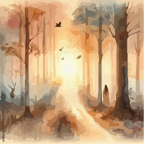 Forest Landscape in Soft Pastel Colors - Icon  
