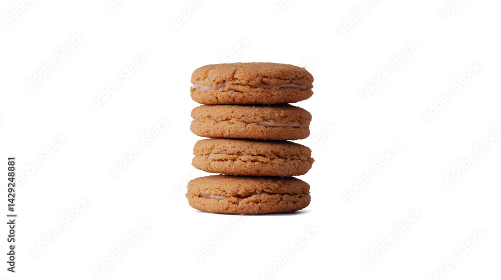 A stack of four cookies with a chocolate filling A stack of four cookies with a chocolate filling