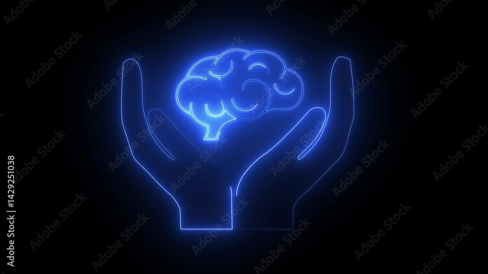 Hand bulb brain icon animation .neon logo animation for web on black background editable stroke.. Hand bulb brain icon animation .neon logo animation for web on black background editable stroke..