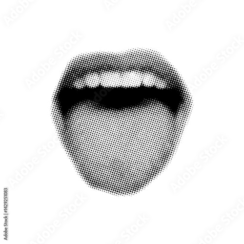 open mouth with tongue with halftone effect,collage element