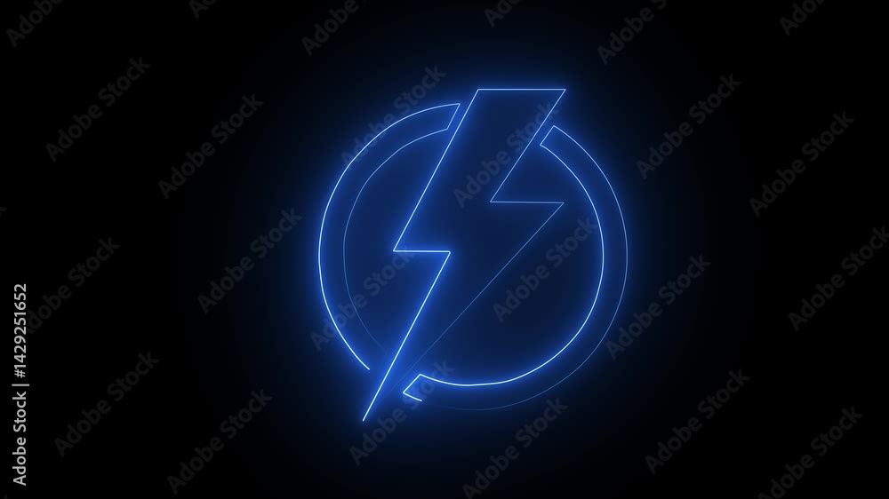 Energy Icon Animation. neon Electric Icon Animation With Glowing .Abstract neon bolt icon with circle on black background.. Energy Icon Animation. neon Electric Icon Animation With Glowing .Abstract neon bolt icon with circle on black background..