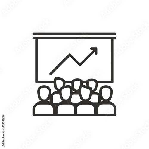 Businesspeople watch growth presentation indoors meeting