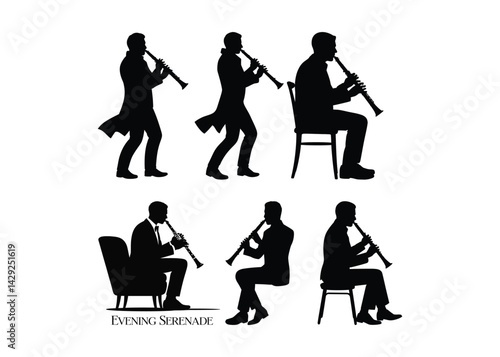 Musicians Jazz Ensemble Silhouettes in Minimalist Black and White Vector Style