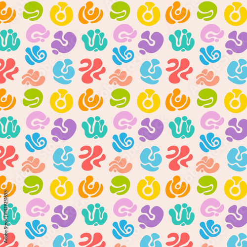 Abstract bright cheerful pattern with swirls. Summer seamless print.