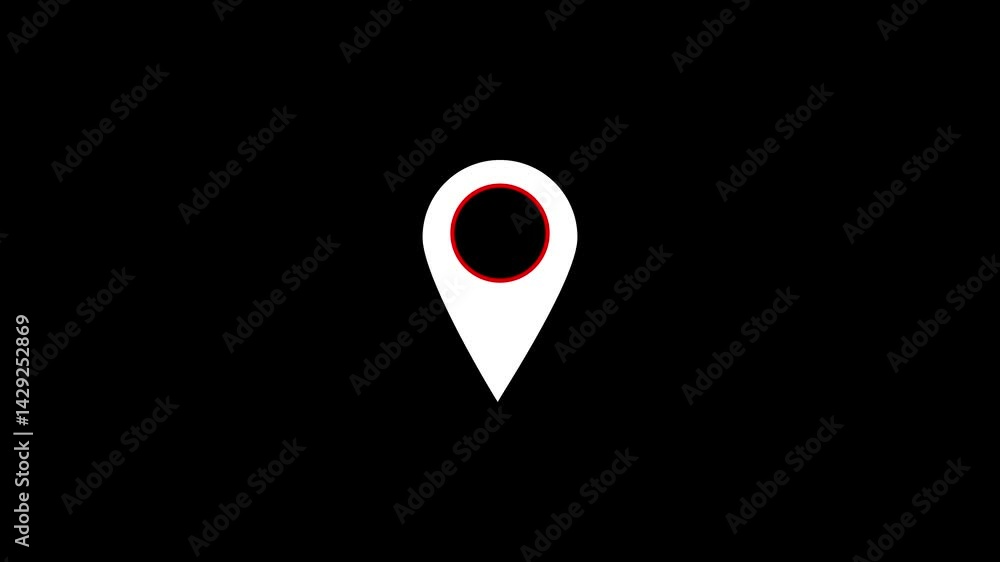 location icon animation, GPS icon and. Animation of white map pointer pin marker location on black background..