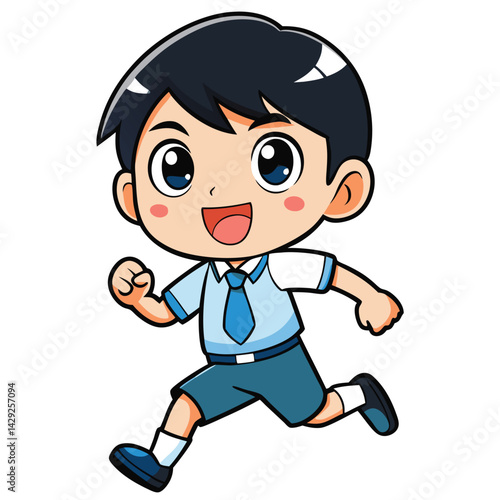 Cartoon boy running in school uniform