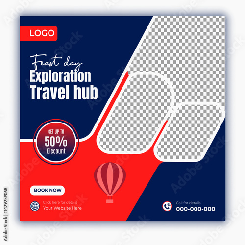 Travel and tour social media posts and web banner square design template