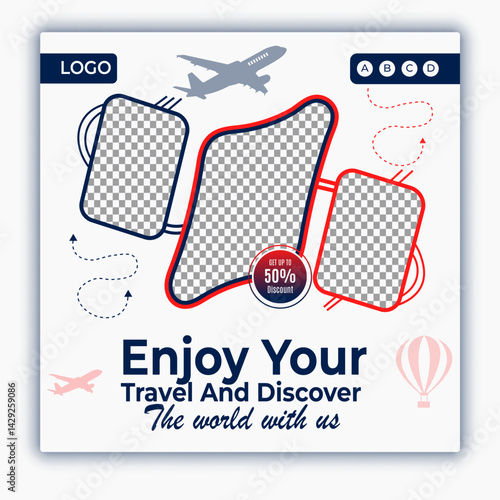 Travel and tour social media posts and web banner square design template