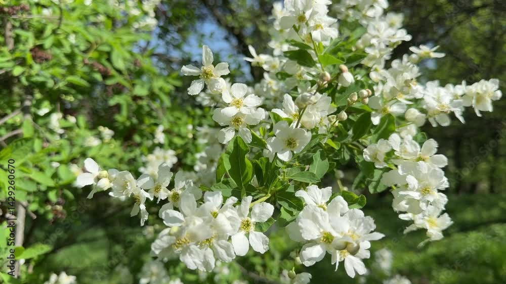 White flowers Exochorda, pearlbush flowering plant White flowers Exochorda, pearlbush flowering plant