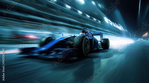 Futuristic vehicle nighttime city scene