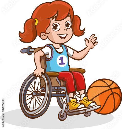 vector illustration of children playing basketball in wheelchairs