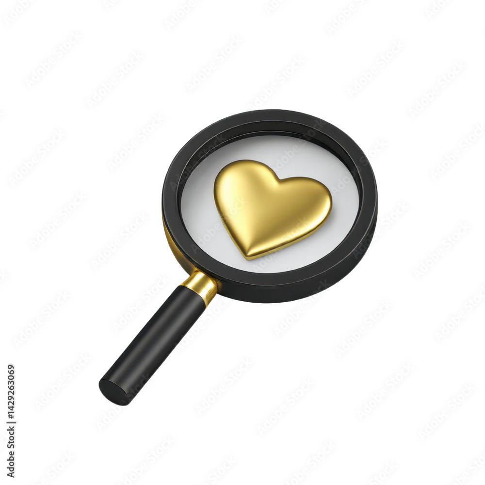 Heart under magnifying glass isolated on white background Heart under magnifying glass isolated on white background