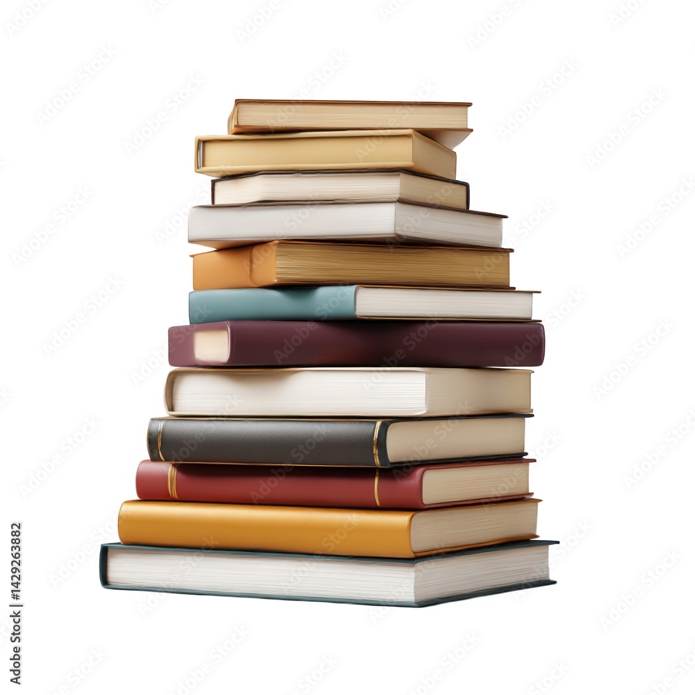 A stack of colorful books isolated over png transparent background A stack of colorful books isolated over png transparent background