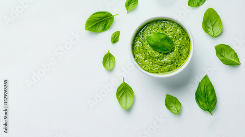 Wallpaper Mural Bowl of pesto with basil leaves isolated on a white background Torontodigital.ca