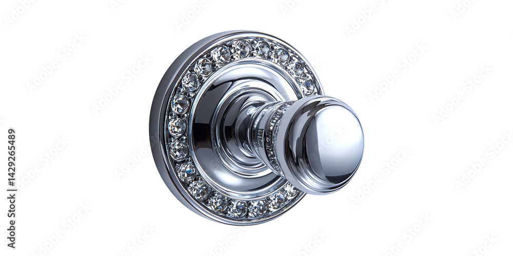 Obraz premium Luxurious Crystal-Embellished Chrome Door Knob. Elegant Home Decor Accent Isolated On Transparent Background