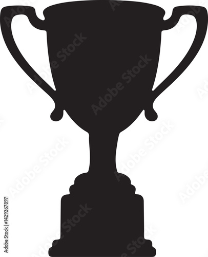 Winning trophy or championship trophy silhouette vector icon illustration